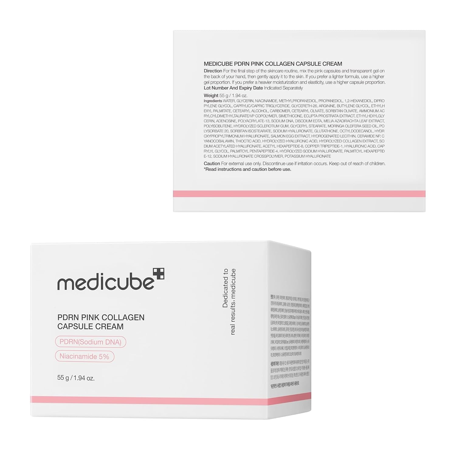 Capsule Cream with Salmon DNA PDRN Pink Collagen | Lightweight Moisturizing Cream with PDRN, Niacinamide for Uneven Skin Tone and Texture, Glow Hydration | Korean Skincare, 1.94 Oz